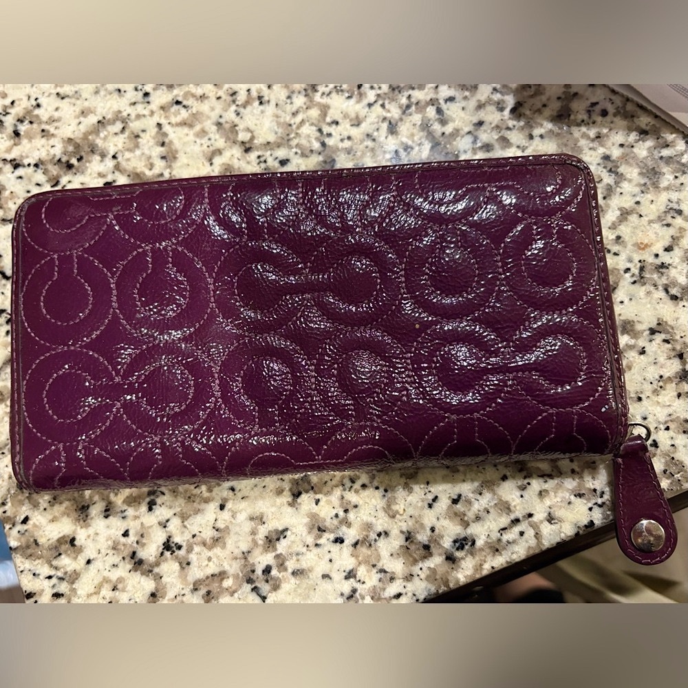 Coach Purple Patent Leather C-Logo Wallet